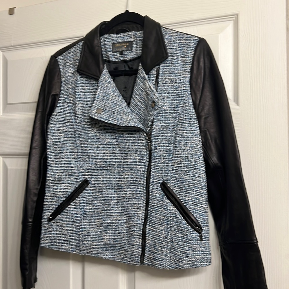 Limited edition Black leather and tweed Jacket, size 12